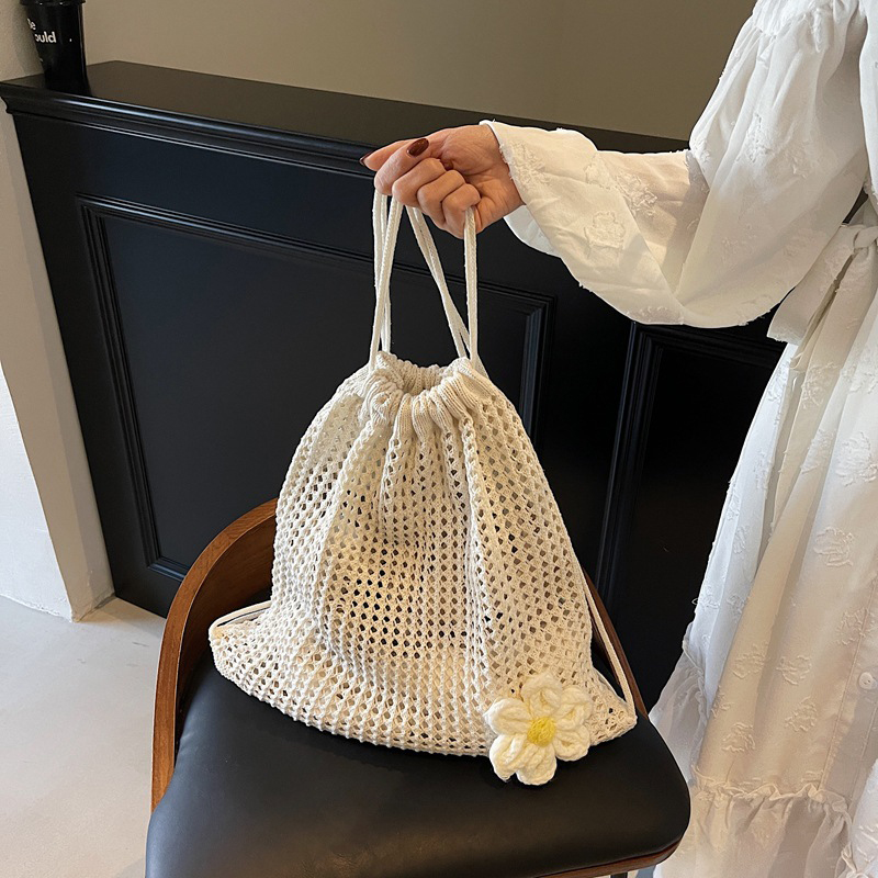 Crochet Market Bag - Tas Bahu Rajut Warna Solid Ransel