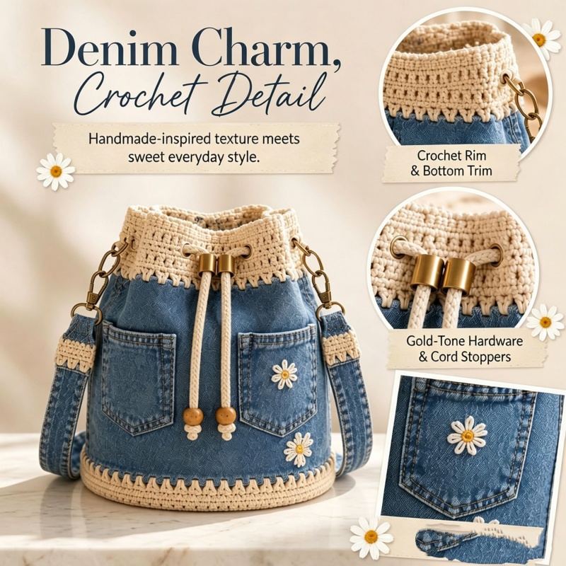 Tas Selempang Rajut Denim Buat - Crochet Market Bag ulasan dan harga