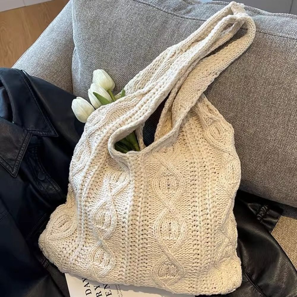 Tas Tote Rajut Kepang Berpola  - Crochet Market Bag ulasan dan harga
