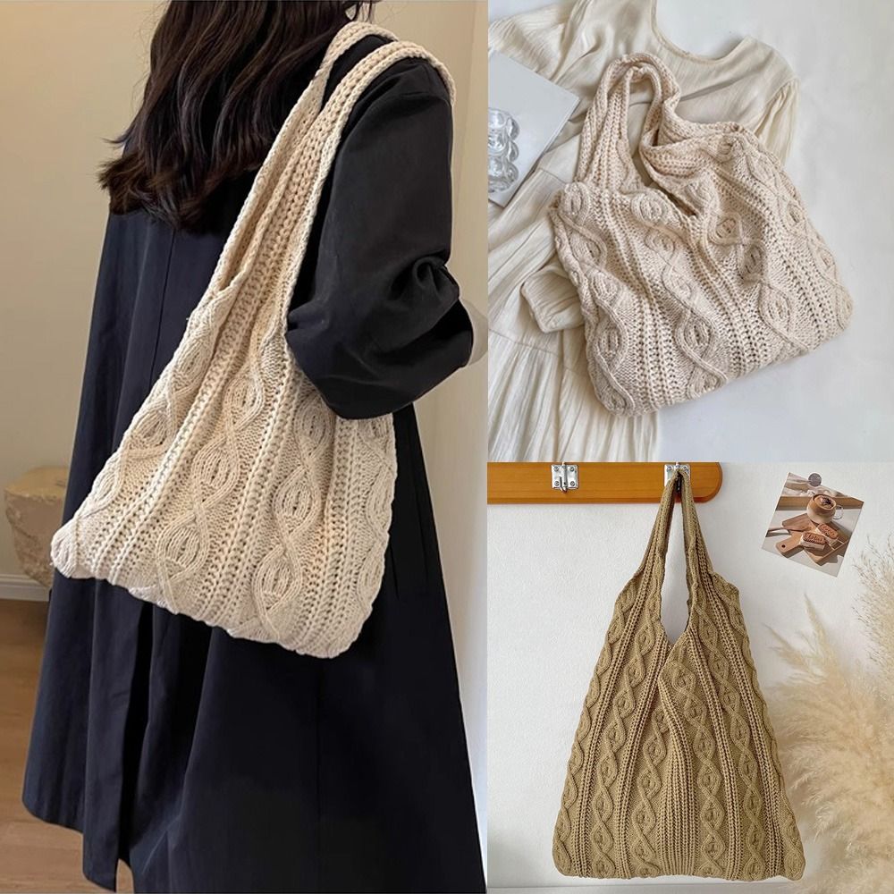 Tas Tote Rajut Kepang Berpola  - Crochet Market Bag ulasan dan harga
