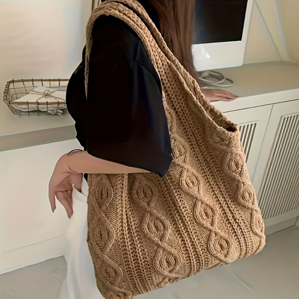 Tas Tote Rajut Kepang Berpola  - Crochet Market Bag ulasan dan harga